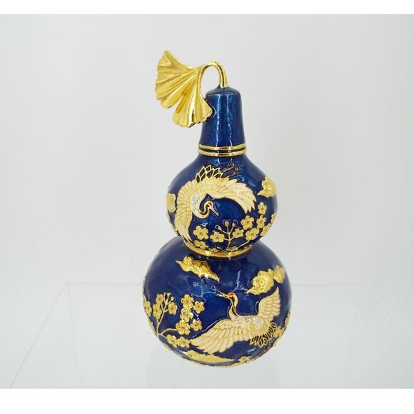 Feng Shui Blue and Gold Wu Lou 6" Calabash Gourd Joyous Cranes - Picture 1 of 10